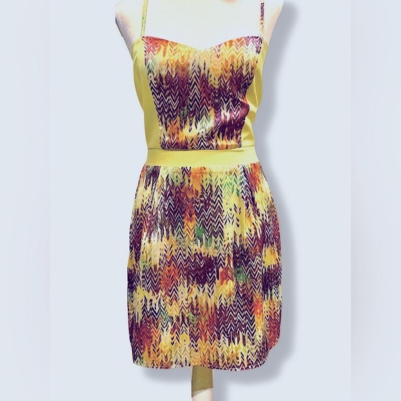 Y2K Dresses & Skirts - Y2K Mini Dress Colourful Chevron Party Dopamine Dancing Size 4 Clubbing Baddie